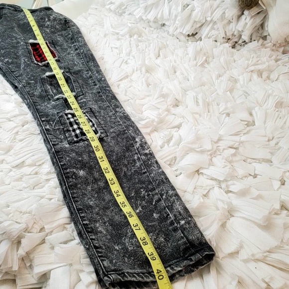 ROMA STUDIO | GINGHAM CHECKERED PATCHWORK BLACK WASHED DENIM JEANS SIZE MEDIUM - Picture 12 of 15